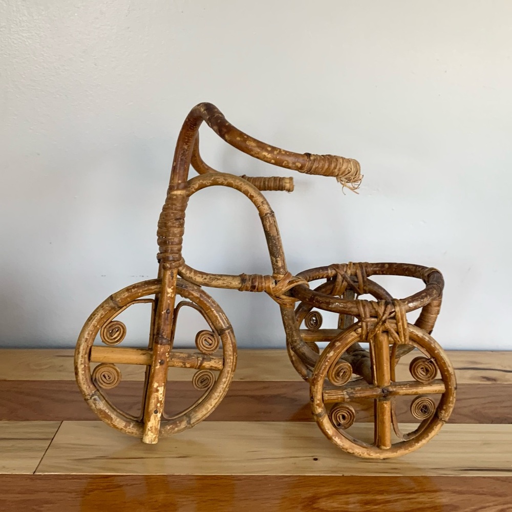 Rattan Wood Bike Planter